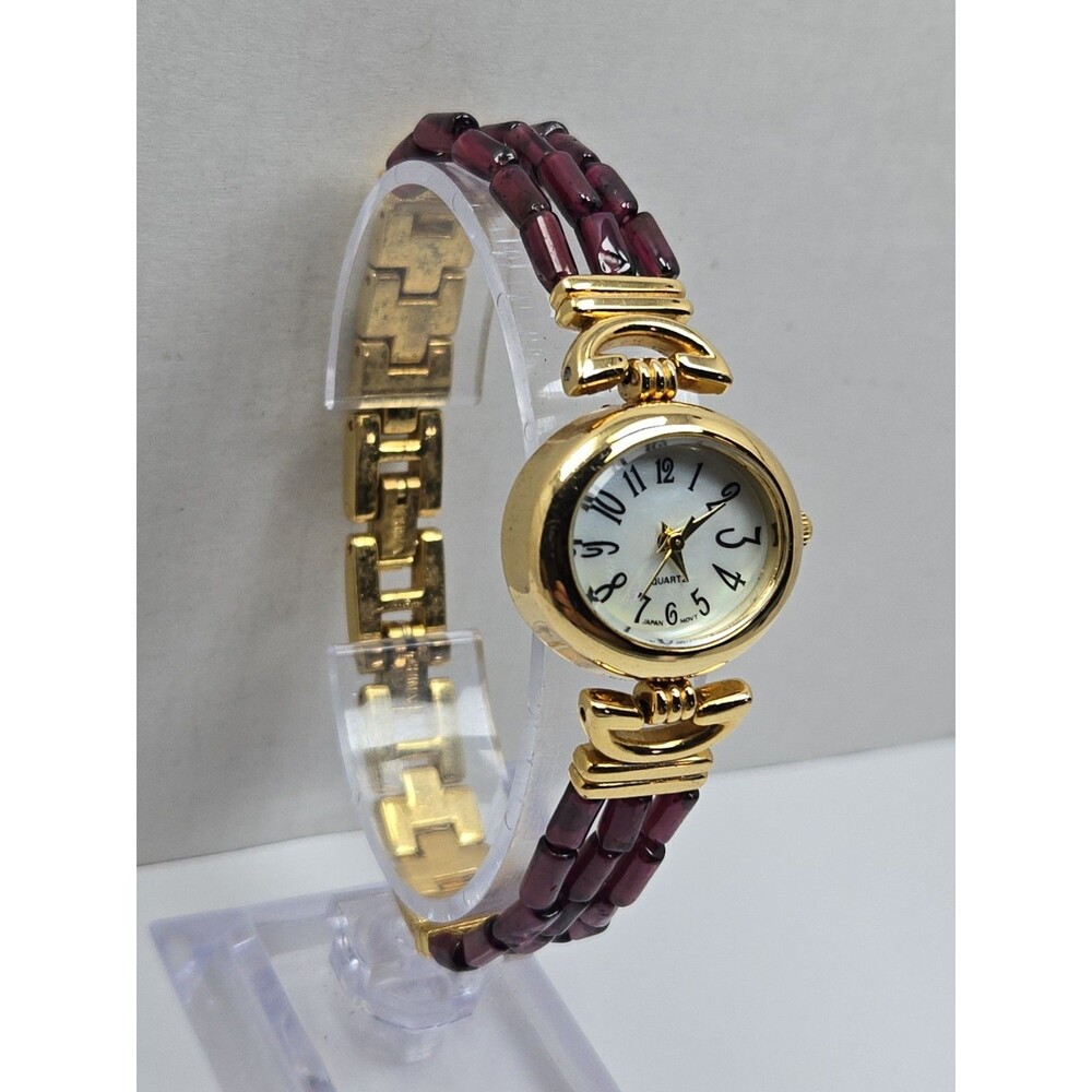 Womens Vintage Avon Purple Beaded Gold Tone Watch Quartz Y2K Dainty New Battery - Picture 3 of 11